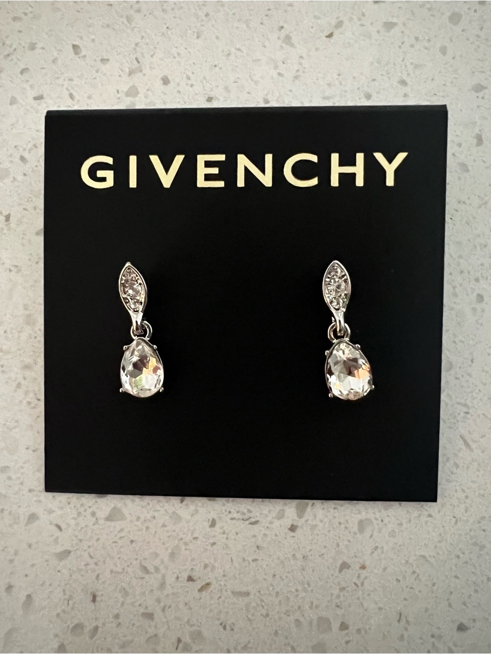 Givenchy Silver Clear Teardrop Crystal Drop Earrings